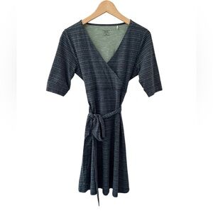 Toad&Co Cue Cafe Wrap Dress S Navy green dot empire comfy outdoorsy